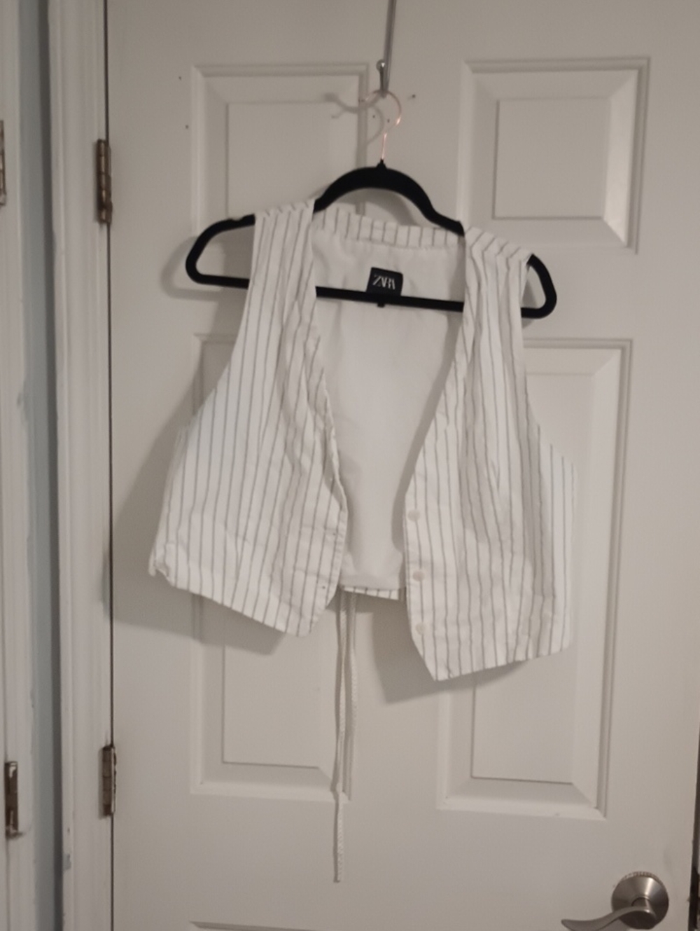 Zara White Pinstripe Tie-back Vest